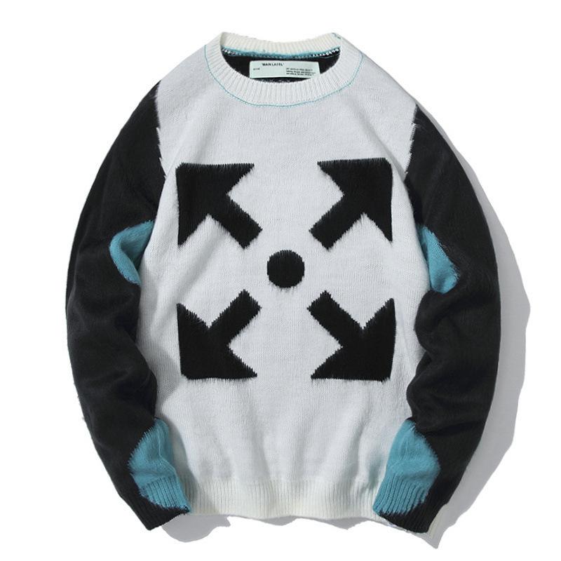 Off White Sweater Autumn And Winter Arrow Print Round Neck Bottoming Shirt Knitted Sweater Owt