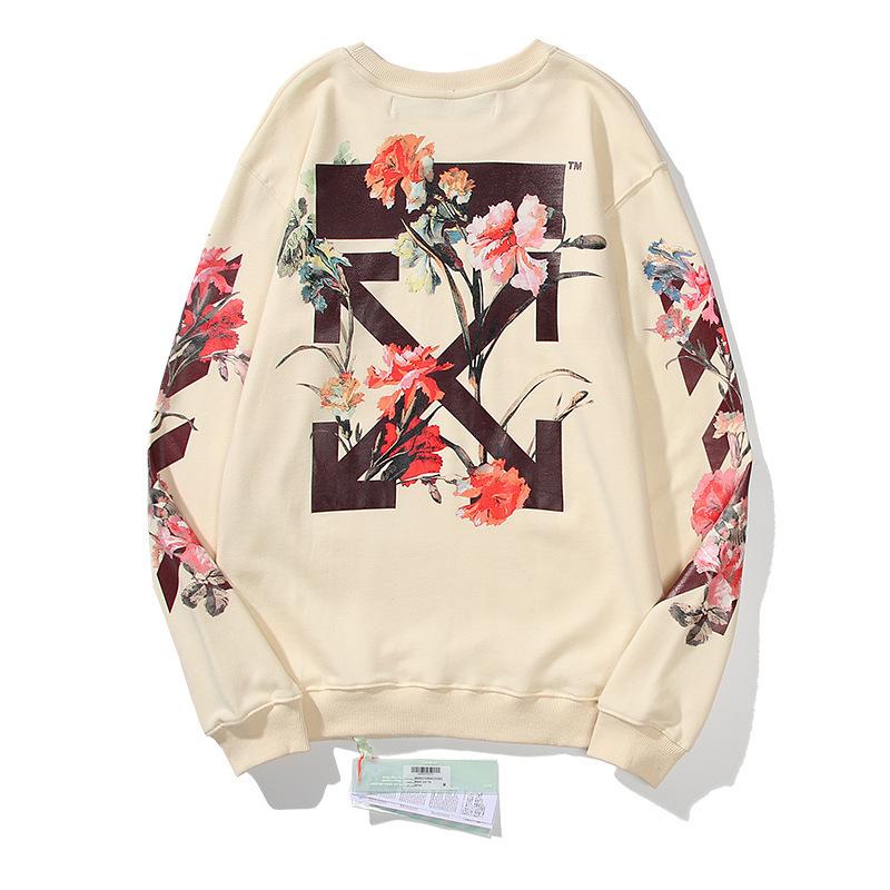 Off White Sweatshirt Autumn And Winter Ow Floral Arrow Print Round Neck Long Sleeve Sweater Casual Men'S Clothing Owt