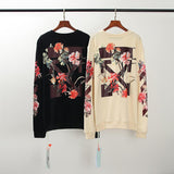 Off White Sweatshirt Autumn And Winter Ow Floral Arrow Print Round Neck Long Sleeve Sweater Casual Men'S Clothing Owt