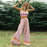 Coachella Music Festival Outfits Floral Strap Wide Leg Pants Suit