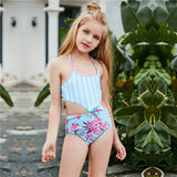 Children Swimsuit Stripe Print Stitching Cross Sexy