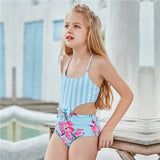 Children Swimsuit Stripe Print Stitching Cross Sexy