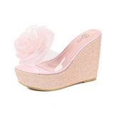 Platform Heels for Women Summer Slippers Flower High Heel Fish Mouth Transparent Slippers