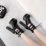 Platform Heels for Women Autumn and Winter Hollow Out High Heel Chunky Heel Booties Women
