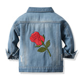 Children Jean Jackets Spring and Autumn Jacket Embroidered Single-Breasted Long Sleeve Top Coat