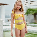 Children Swimsuit Solid Color Cut-out Ruffled Sexy Children's Bikini