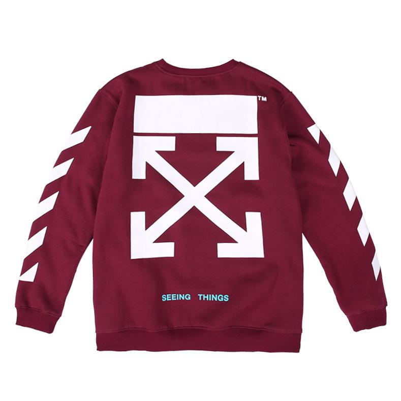 Off White Sweatshirt Autumn And Winter European And American Arrow Round Neck Sweater Large Size Retro Sports Men'S Clothing Owt