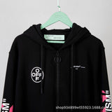 Off White Hoodie With Arrow Print Spring And Autumn Men'S And Women'S Digital Printing Arrow Cardigan Zipper Coat Owt