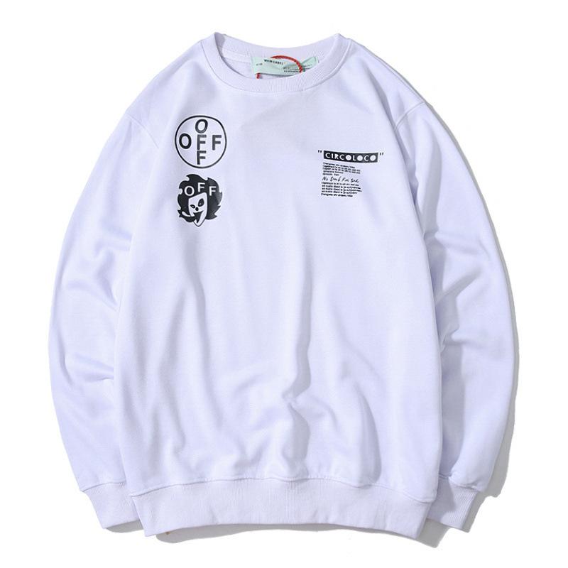 Off White Autumn Printed Men And Women Crew Neck Pullover Sweatshirt Owt