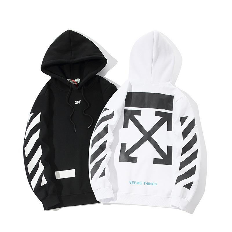 Off White Hoodie With Arrow Print Autumn And Winter Fleece Hoodie Men'S And Women'S Printed Casual Owt