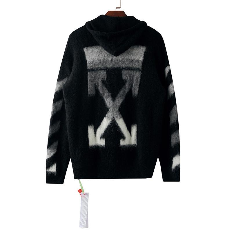 Off White Hoodie With Arrow Print Men'S And Women'S Sweaters Head Sweater Hooded Zipper Sweater Coat Owt