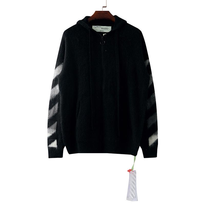 Off White Hoodie With Arrow Print Men'S And Women'S Sweaters Head Sweater Hooded Zipper Sweater Coat Owt