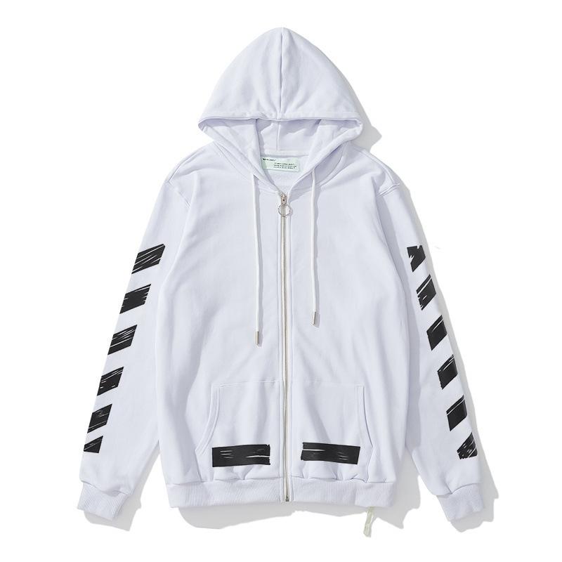 Off White Hoodie With Arrow Print Printed Cardigan Zipper Hooded Coat Plus Size Casual Men'S Clothing Owt