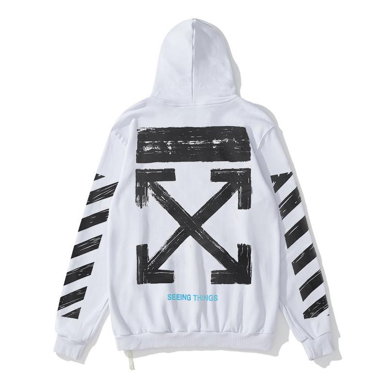 Off White Hoodie With Arrow Print Printed Cardigan Zipper Hooded Coat Plus Size Casual Men'S Clothing Owt