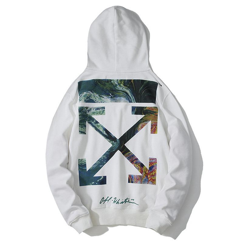 Off White Hoodie With Arrow Print Graffiti Arrow Print Pullover Hooded Ow Sweater Large Size Casual Owt