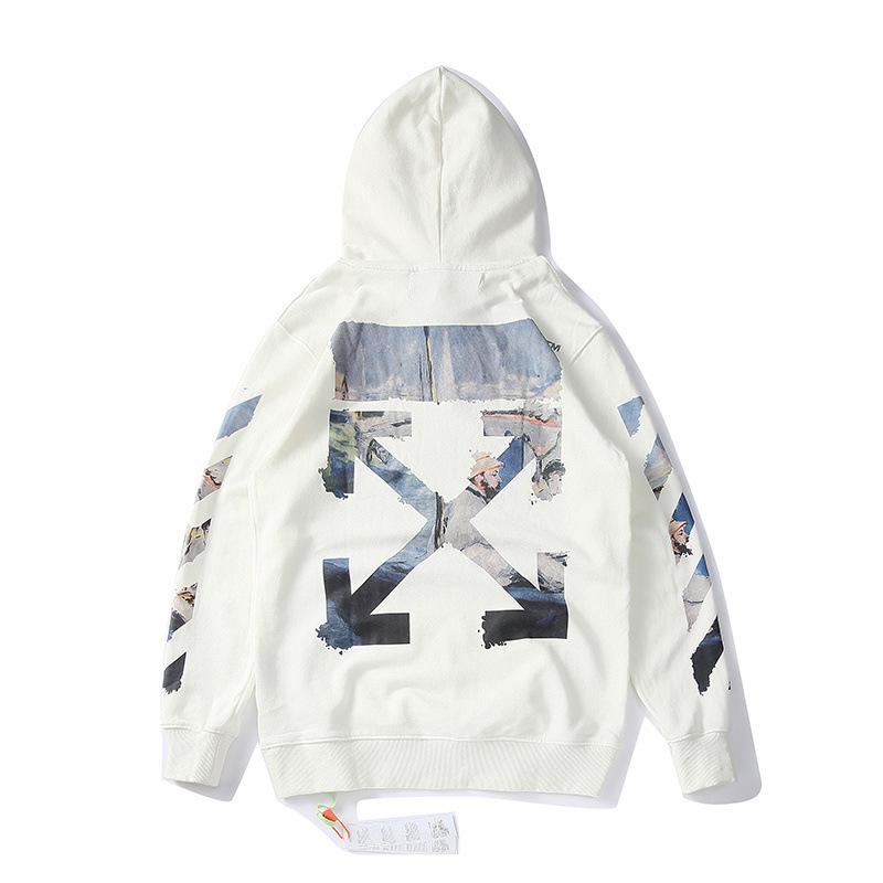 Off White Hoodie With Arrow Print Sweater Couple Autumn And Winter Arrow Hooded Pullover S Plus Size Casual And Comfortable Owt