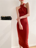 MIDI Mauve Cocktail Dress Slim-Fit over-the-Knee Knitted Dress