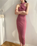 MIDI Mauve Cocktail Dress Slim-Fit over-the-Knee Knitted Dress