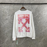 Off White Autumn And Winter Men'S Large Size Bar Arrow Print Crew Neck Pullover Sweatshirt Owt