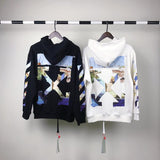 Off White Hoodie With Arrow Print Spring And Autumn Retro Sports Casual Men'S Sweater Owt