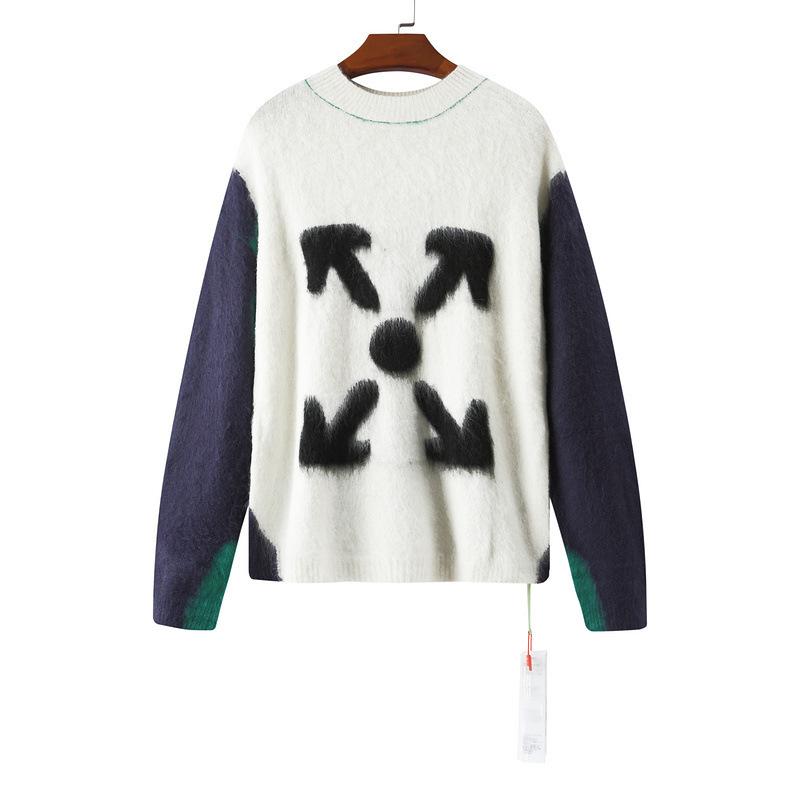 Off White Sweater Men'S Arrow Color Matching Sweater Coat Owt