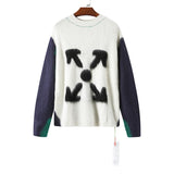 Off White Sweater Men'S Arrow Color Matching Sweater Coat Owt