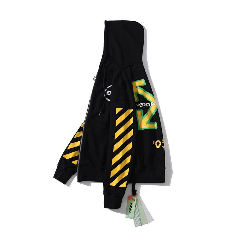 Off White Hoodie With Arrow Print Ow Sweater Cardigan Zipper Jacket Plus Size Casual Owt