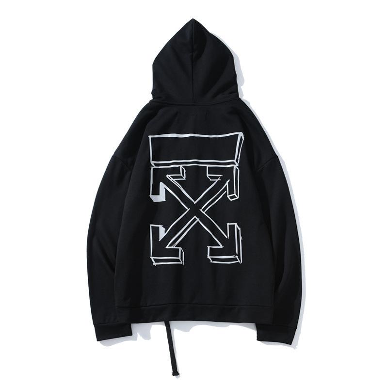 Off White Hoodie With Arrow Print Sweater Cardigan Zipper Hooded Jacket Plus Size Men'S Clothing Owt