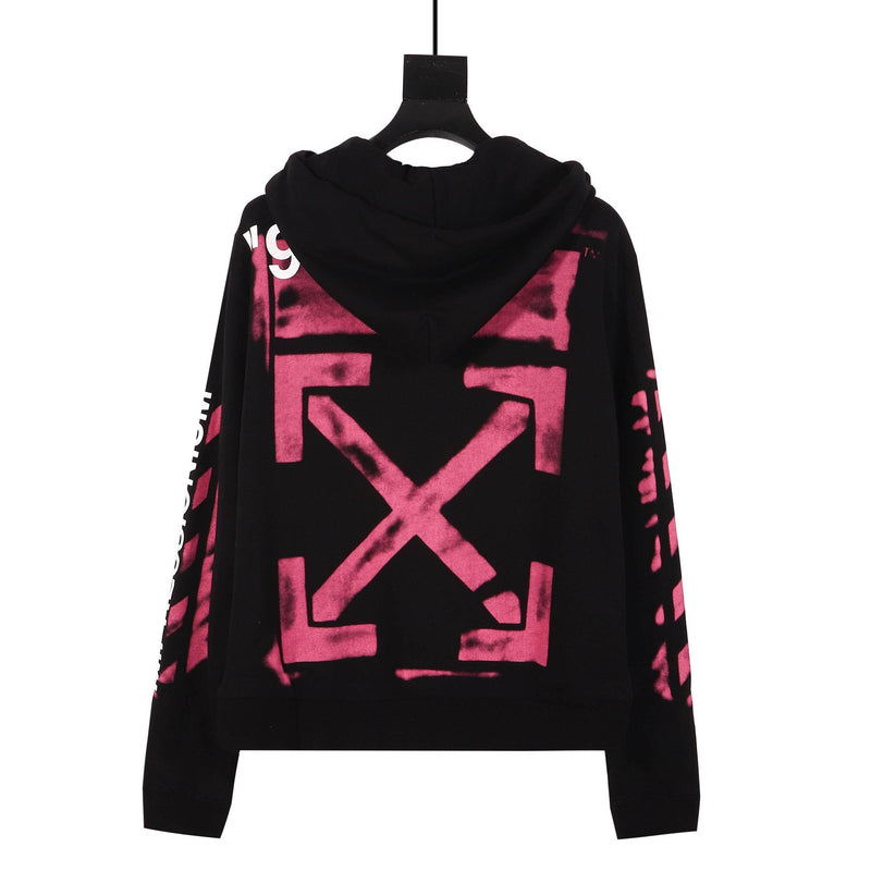 Off White Hoodie With Arrow Print Ow Graffiti Arrow Zipper Hooded Jacket For Men And Women Owt