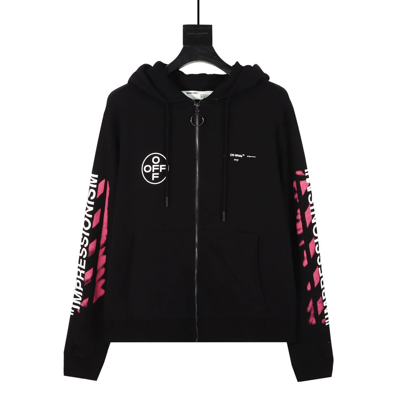 Off White Hoodie With Arrow Print Ow Graffiti Arrow Zipper Hooded Jacket For Men And Women Owt