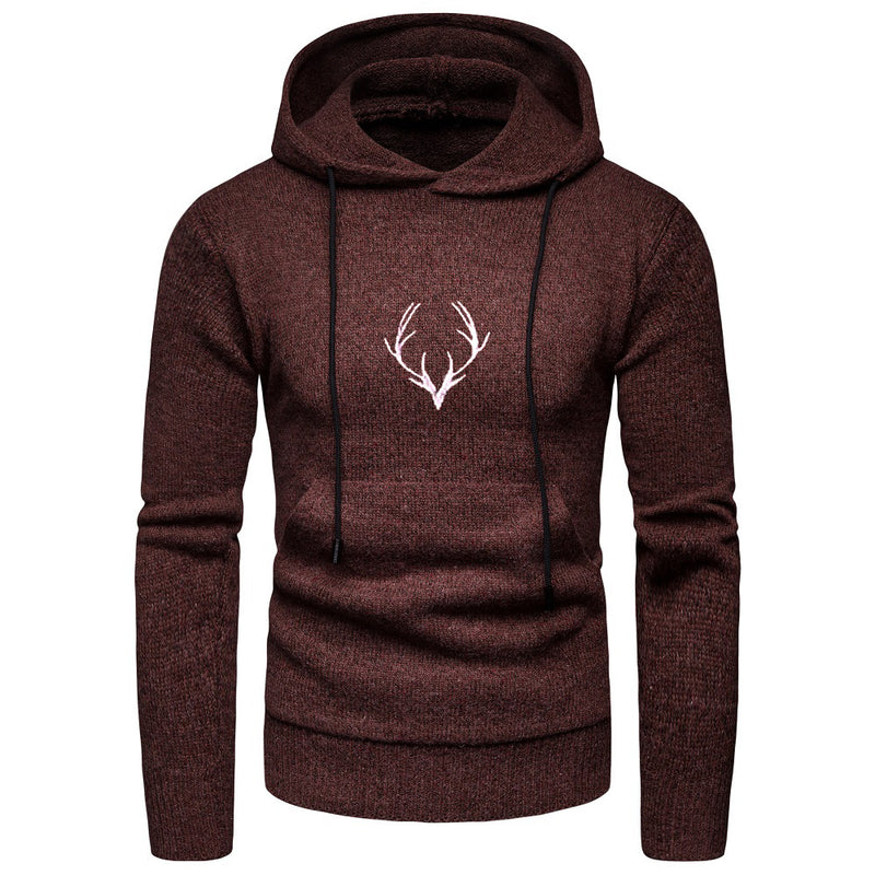 Baja Hoodie Solid Color Hat Rope Pullover Sweater Deer Embroidered Hooded