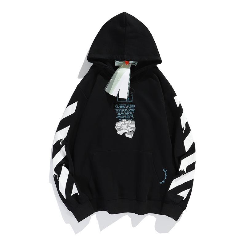 Off White Hoodie With Arrow Print Ow Hooded Sweater Men'S Hip Hop Loose Hoodie Sweater Plus Size Casual Men'S Clothing Owt