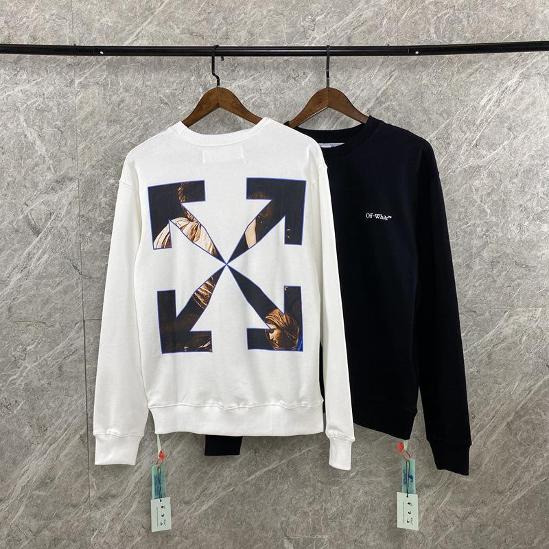 Off White Printed Pullover Sweatshirt Men'S And Women'S Plus Size Retro Sports Owt