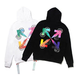 Off White Hoodie With Arrow Print Colorful Gradient Arrow Cotton Hooded Sweater Ow Men'S And Women'S Tops Owt