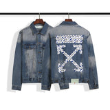 Off White Jacket Arrow Print Denim Jacket Coat Plus Size Casual Men'S Clothing Owt