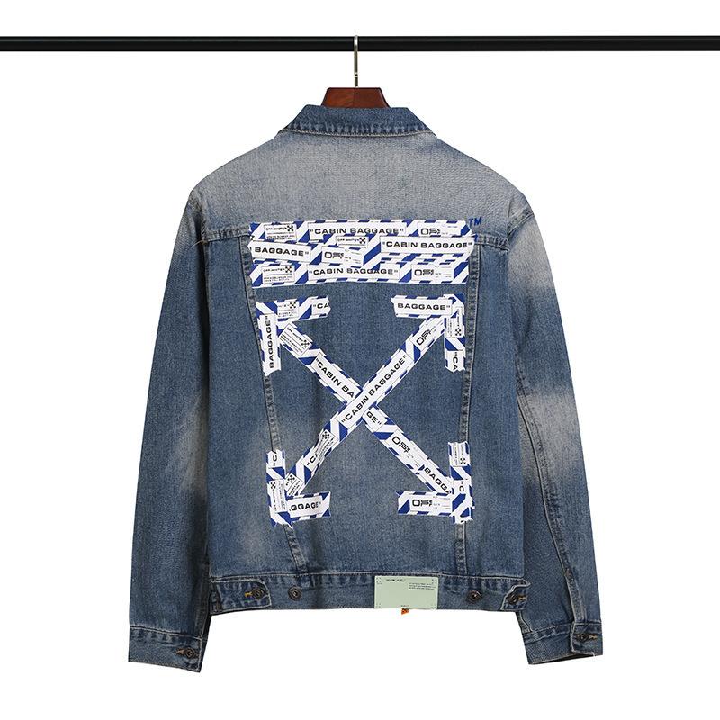 Off White Jacket Arrow Print Denim Jacket Coat Plus Size Casual Men'S Clothing Owt