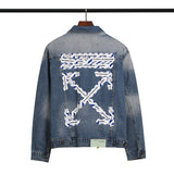 Off White Jacket Arrow Print Denim Jacket Coat Plus Size Casual Men'S Clothing Owt