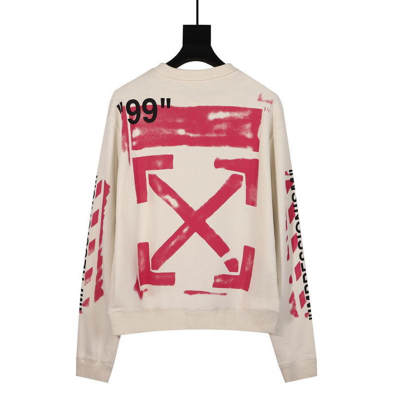 Off White Pink Roundcollar Sweatshirt Plus Size Casual Top Men'S Clothing Owt