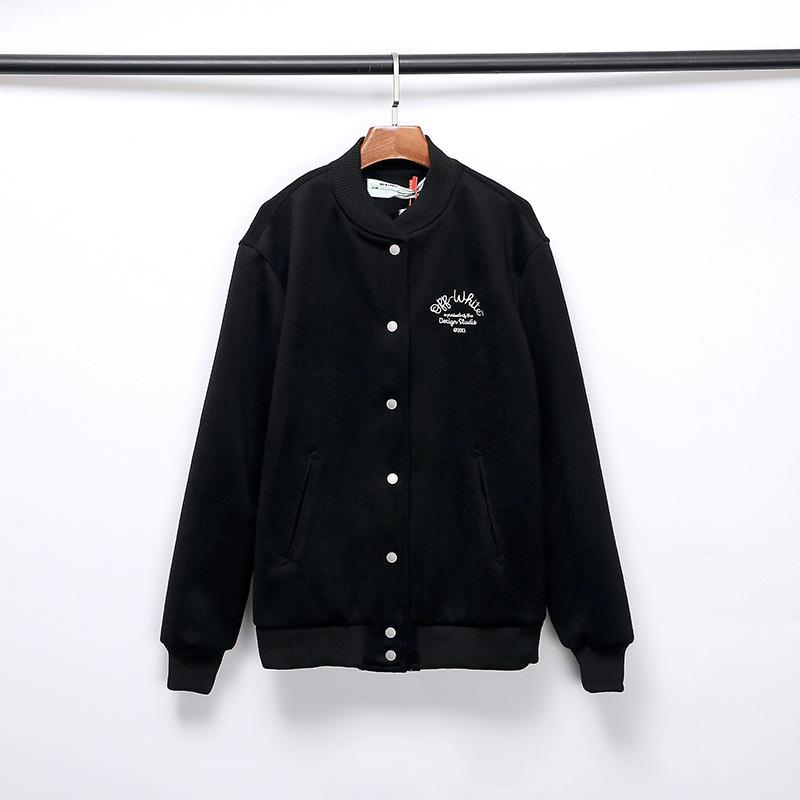 Off White Baseball Uniform Jacket Woolen Coat Men'S And Women'S Casual Owt