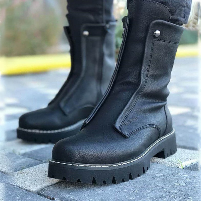 Yellowstone Cowboy Boots Round Head Men'S Short Tube Dr. Martens Boots Thick Bottom Plus Size Men'S Shoes