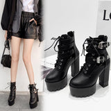 Platform Heels for Women Autumn and Winter Hollow Out High Heel Chunky Heel Booties Women