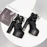 Platform Heels for Women Autumn and Winter Hollow Out High Heel Chunky Heel Booties Women