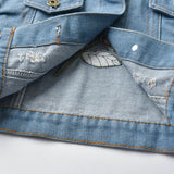 Children Jean Jackets Spring and Autumn Jacket Embroidered Single-Breasted Long Sleeve Top Coat