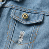 Children Jean Jackets Spring and Autumn Jacket Embroidered Single-Breasted Long Sleeve Top Coat