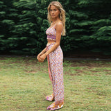 Coachella Music Festival Outfits Floral Strap Wide Leg Pants Suit