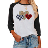 Valentine's Day T Shirts Couples Top Heart round Neck Raglan Three-Quarter-Length-Sleeved T-shirt