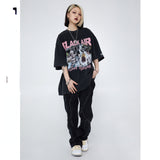 Y2g Shirts for Boys Vintage Washed Black Pink Summer Short Sleeve T-shirt for Men and Women