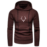 Baja Hoodie Solid Color Hat Rope Pullover Sweater Deer Embroidered Hooded