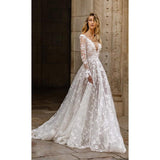 Women Lace Wedding Dress Sexy Lace Long Sleeve Dress Evening Dress