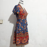 Coachella Music Festival Outfits Ruffled Positioning Printed V-neck Bohemian Stomach Blanket Dress